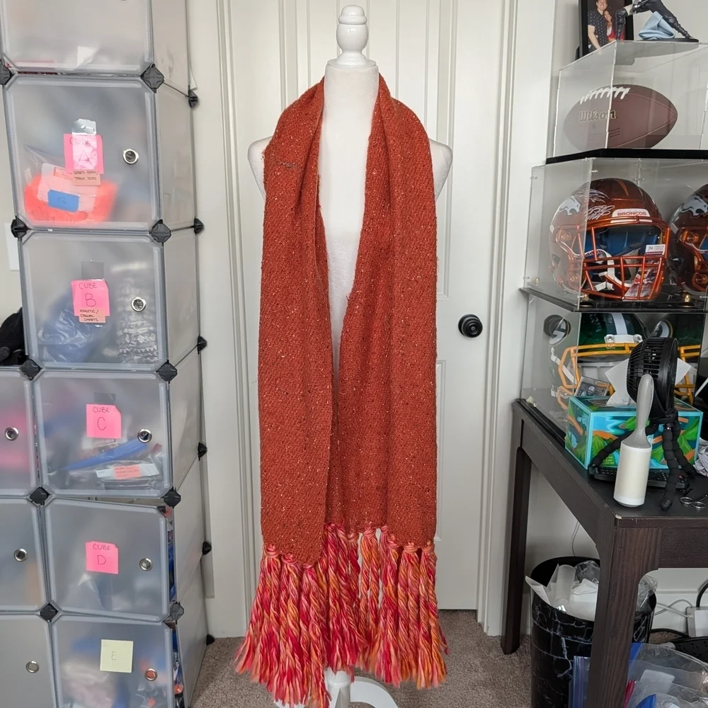 Anthropologie Bronze Orange Brown Tasseled Scarf Shawl Blanket NWT